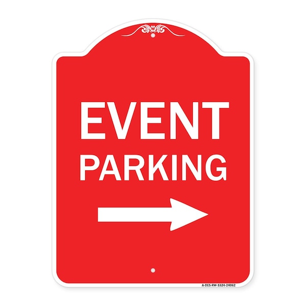 Signmission Event Parking W/ Left Right Arrow, Red & White Aluminum Architectural Sign, 18" x 24", RW-1824-24062 A-DES-RW-1824-24062 - main